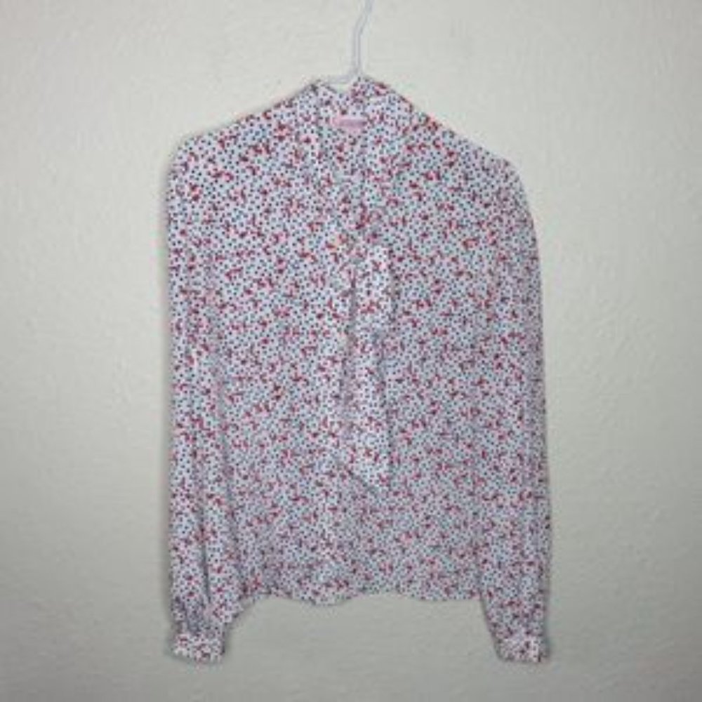 Vintage Butterfly Polka Dot Bow Tie Collar Blouse